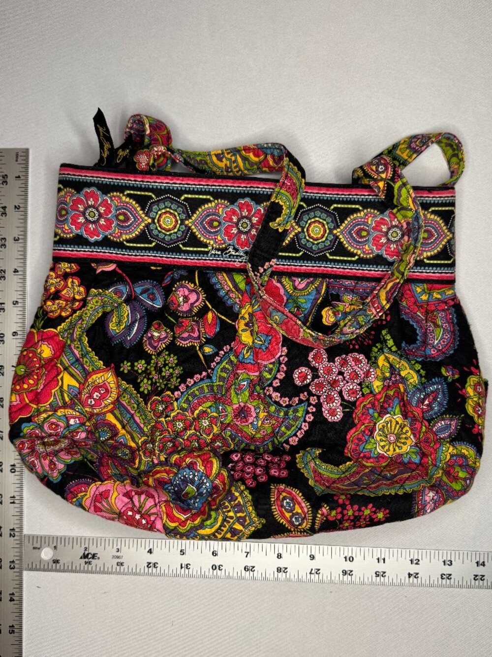 Vera Bradley Symphony in Hue Shoulder Bag Tote Black Multicolor Paisley Floral